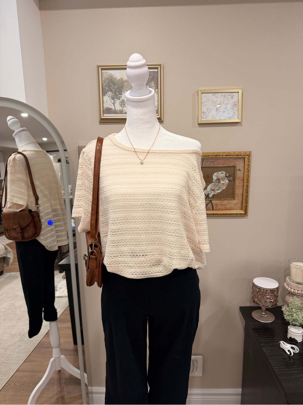 Cream Short-Sleeve Knit Top - Casual Women's Tee